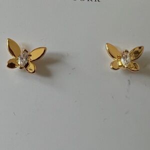 Kate Spade Gold Butterfly Stud Earrings with Clear Crystal